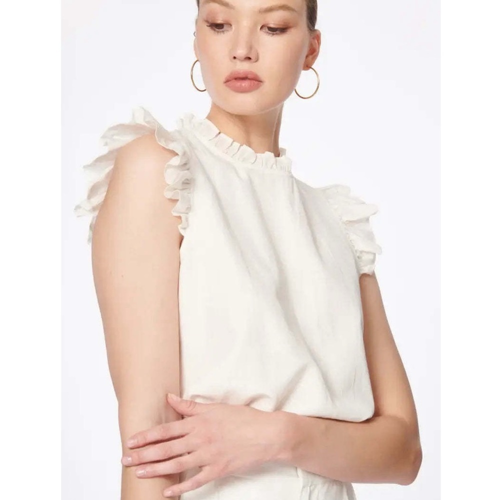 Cami NYC Ulla Ruffle Sleeve Cotton Blend Top White XS Feminine Chic Blouse